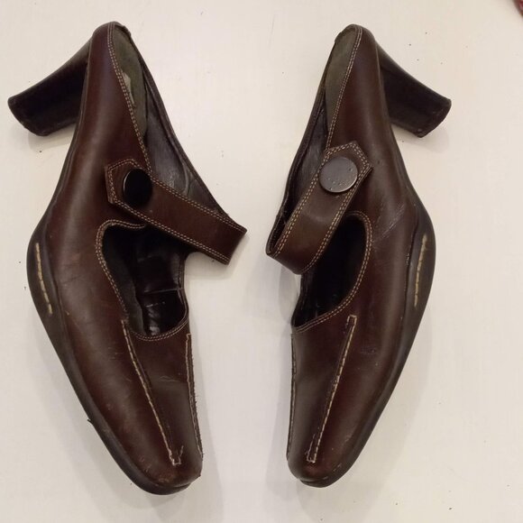 Aerosoles Sugar Snap Brown Leather Mules Slide On Mary Jane Kitten Heels size 8 - Picture 3 of 7